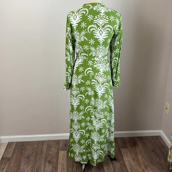 Zara Floral Print Lilou Midi Shirt Dress Belted Tropical Green White Size XS - Picture 3 of 16